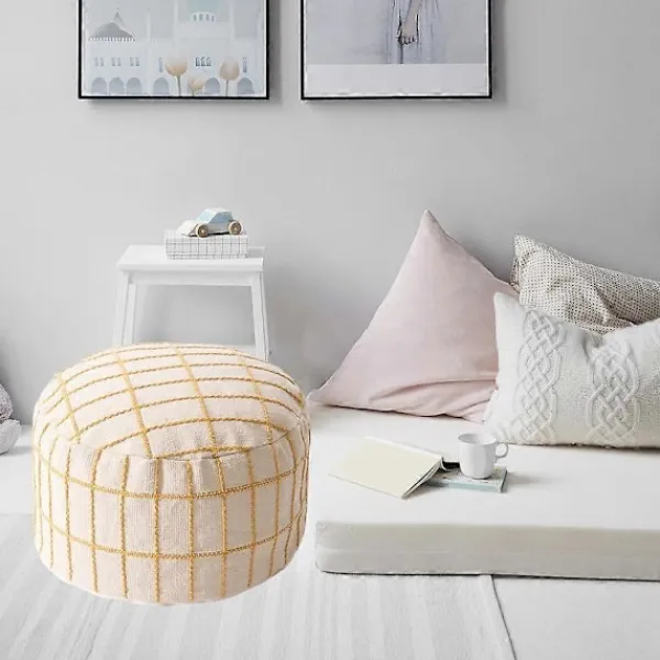 Sittpuffar>Överdrag för ottoman puff, sittkub för golvkudde, dekorativ puff för sovrum och barnrum, beige pufföverdrag för heminredning