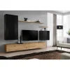 AC-DÉCO Tv-Bänkar>Väggenhet - Switch XX - 1 LED-display - 1 TV-bänk - 1 vägghylla - Trä och svart - Modell 2