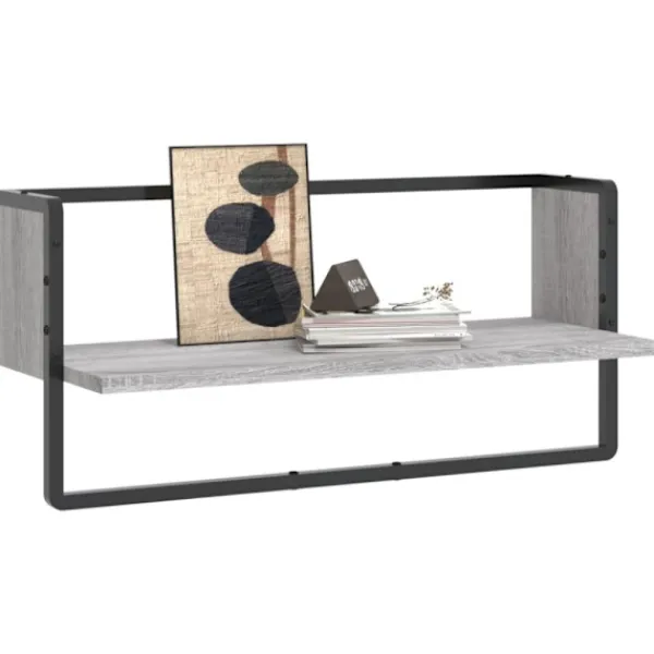 vidaXL Hyllor>Vägghylla med stång grå sonoma 65x25x30 cm