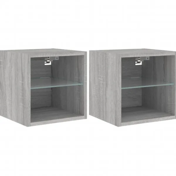 vidaXL Tv-Bänkar>Väggmonterad tv-bänk LED 2 st grå sonoma 30x28,5x30 cm