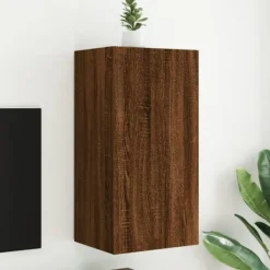 vidaXL Tv-Bänkar>Väggmonterad tv-bänk LED brun ek 40,5x35x80 cm