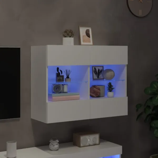vidaXL Tv-Bänkar>Väggmonterad tv-bänk LED vit 78,5x30x60,5 cm