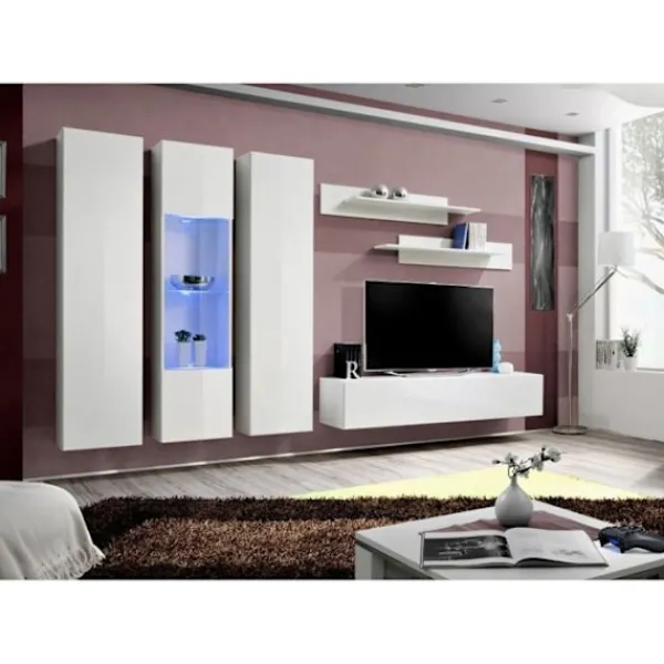 AUCUNE Tv-Bänkar>Väggmonterad TV-möbel - Fly V - 310 cm x 190 cm x 40 cm - Vit
