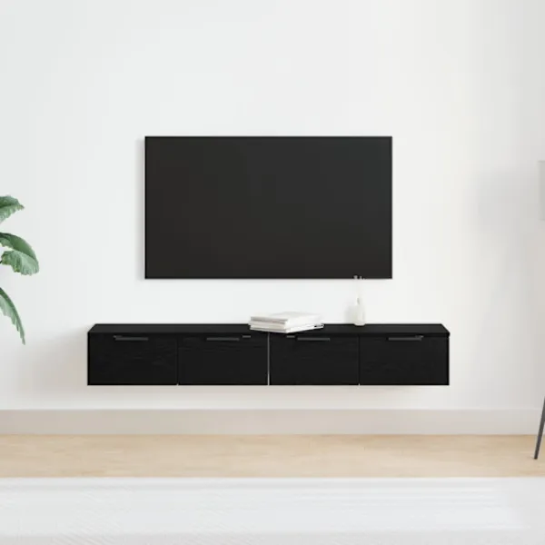 vidaXL Tv-Bänkar>Väggmonterat skåp med låda 2 pcs Svart Ek 68 x 30 x 20 cm