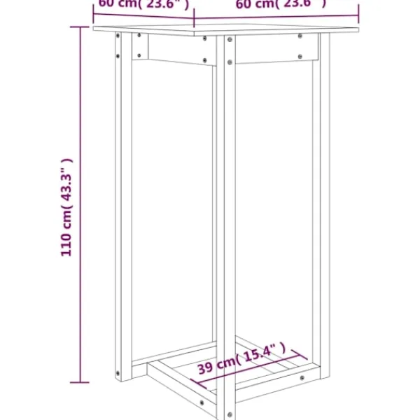 vidaXL Småbord>Barbord 60x60x110 cm massiv furu