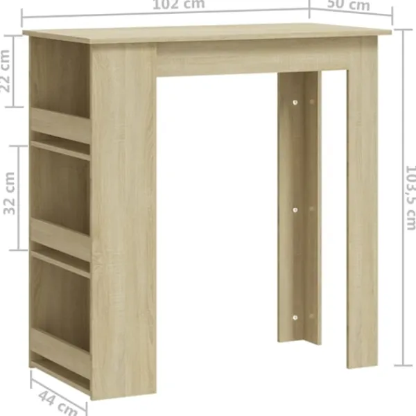 vidaXL Köksö>Barbord med förvaringshyllor sonoma-ek 102x50x103,5 cm
