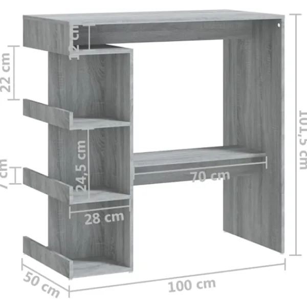 vidaXL Småbord>Barbord med hyllor sonoma 100x50x101,5 cm