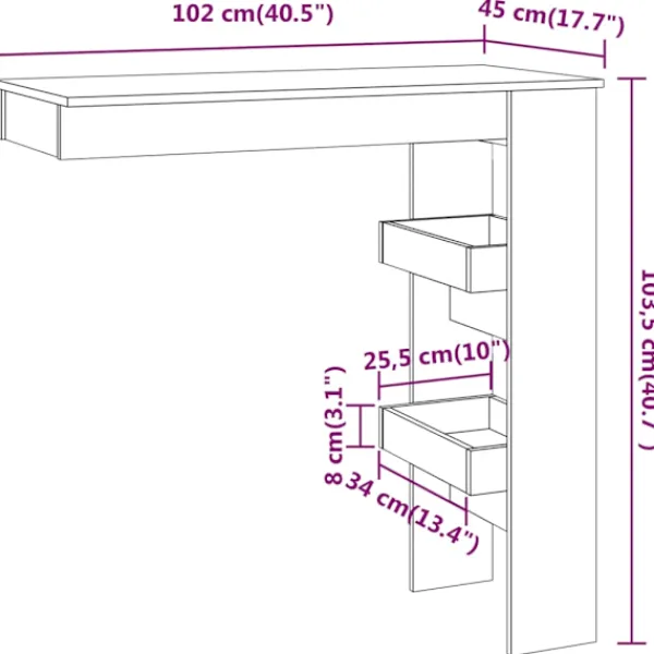 vidaXL Matbord>Barbord väggmonterat rökfärgad 102x45x103,5 cm konstruerat trä