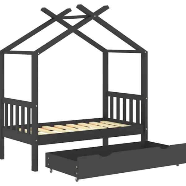vidaXL Sängar>Barnsäng med låda mörk massiv furu 70x140 cm