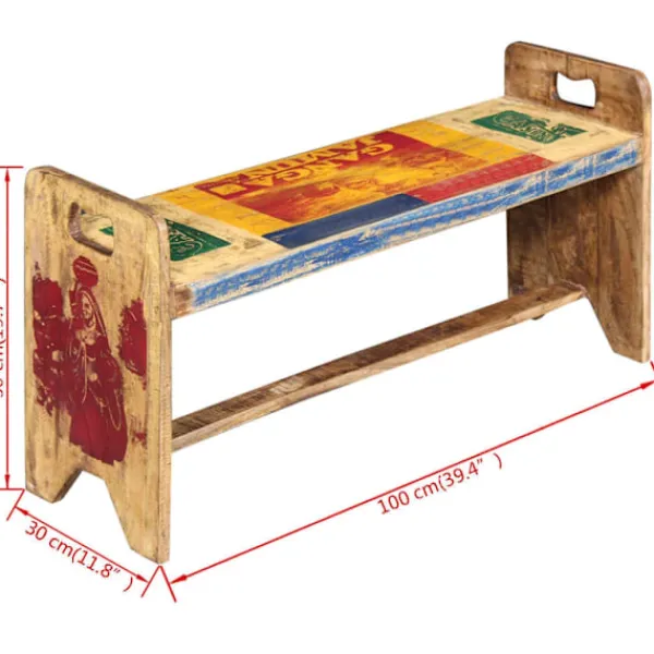 vidaXL Balkongmöbler>Bänk massivt återvunnet trä 100x30x50 cm