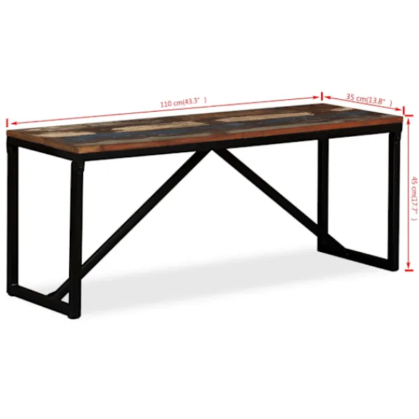 vidaXL Balkongmöbler>Bänk massivt återvunnet trä 110x35x45 cm
