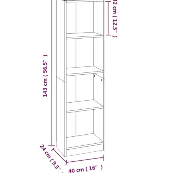 vidaXL Hyllor>Bokhylla 4 hyllor sonoma 40x24x143 cm konstruerat trä
