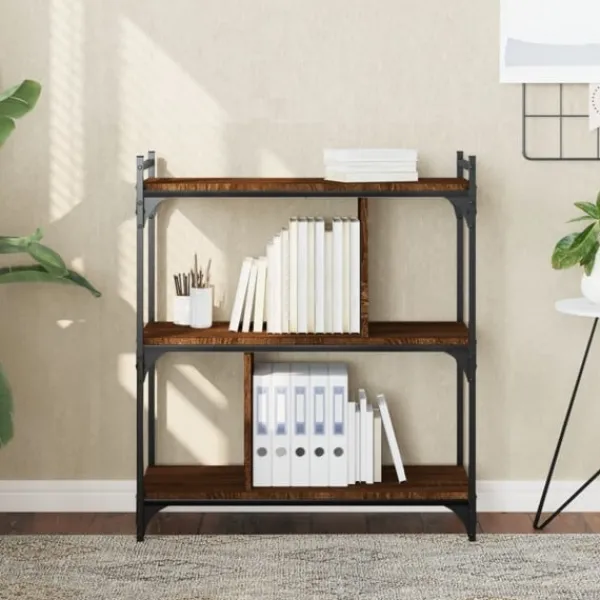 vidaXL Hyllor>Bokhylla 3 hyllplan brun ek 76x32x88 cm konstruerat trä Brun