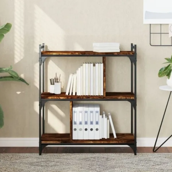 vidaXL Hyllor>Bokhylla 3 hyllplan rökfärgad 76x32x88 cm konstruerat trä Brun