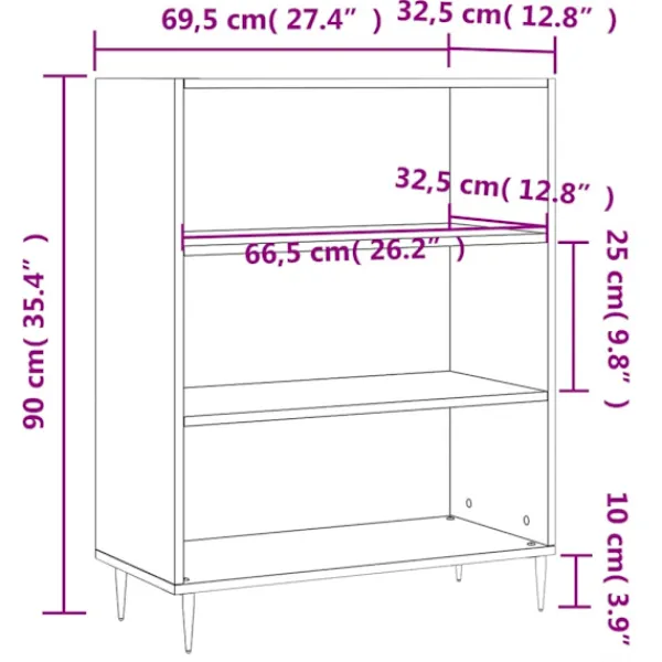 vidaXL Hyllor>Bokhylla grå sonoma 69,5x32,5x90 cm konstruerat trä