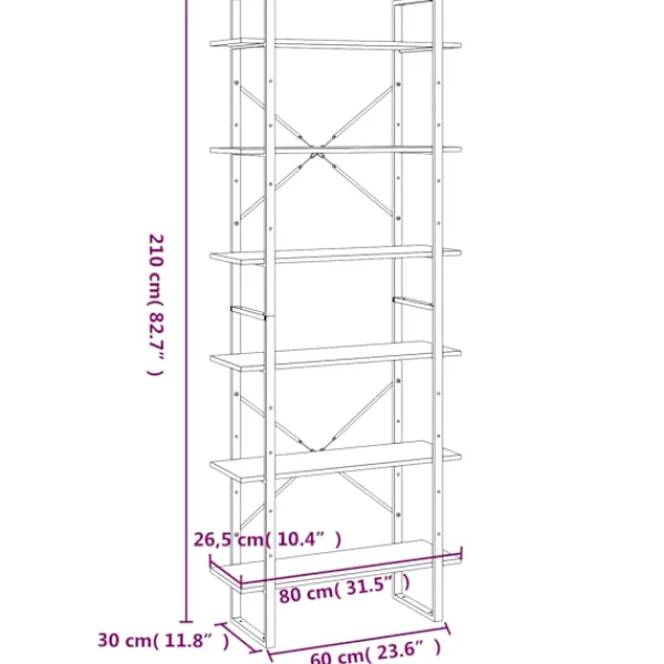 vidaXL Hyllor>Bokhylla grå sonoma 80x30x210 cm konstruerat trä Grå