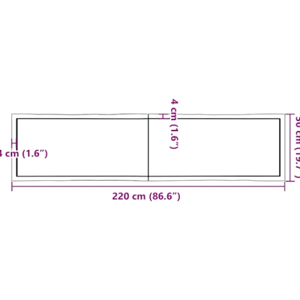 vidaXL Matbord>Bordsskiva mörk 220x50x(2-4) cm massivt trä levande kant
