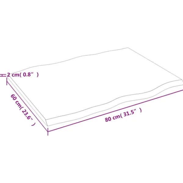 vidaXL Kontorsmöbler>Bordsskiva 80x60x2 cm obehandlad massiv ek levande kant