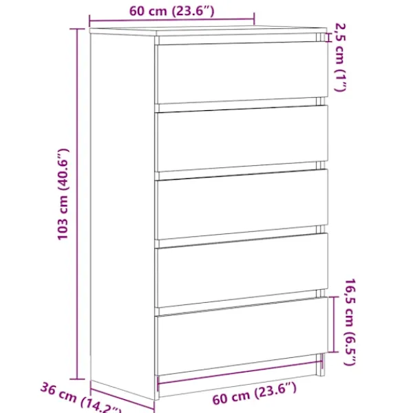 vidaXL Byråer>Byrå betong 60x36x103 cm konstruerat trä