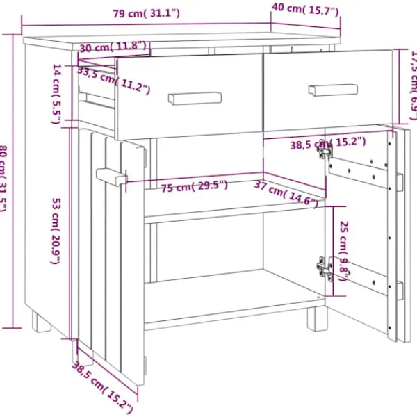 vidaXL Byråer>Byrå HAMAR honungs 79x40x80 cm massiv furu