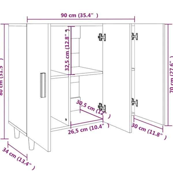 vidaXL Sideboards>Byrå rökfärgad ek 90x34x80 cm konstruerat trä