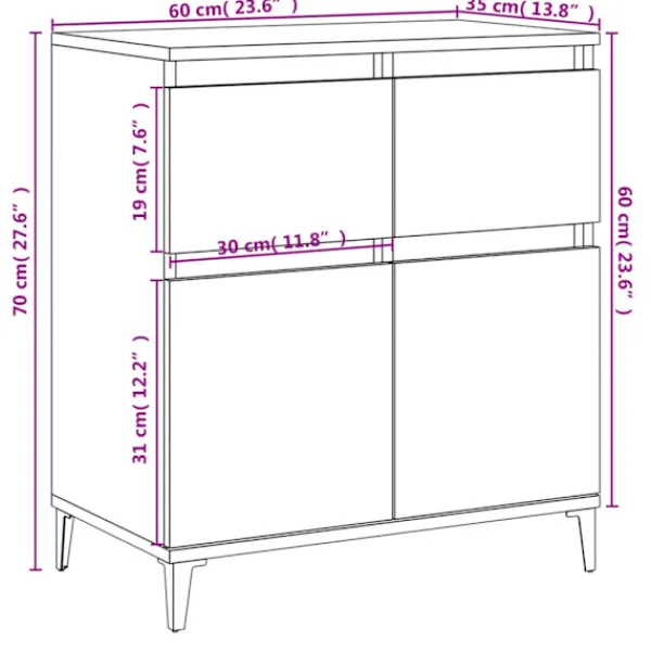 vidaXL Sideboards>Byrå sonoma-ek 60x35x70 cm konstruerat trä