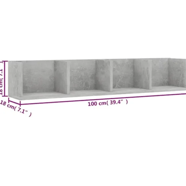 vidaXL Hyllor>CD-hylla betong 100x18x18 cm konstruerat trä