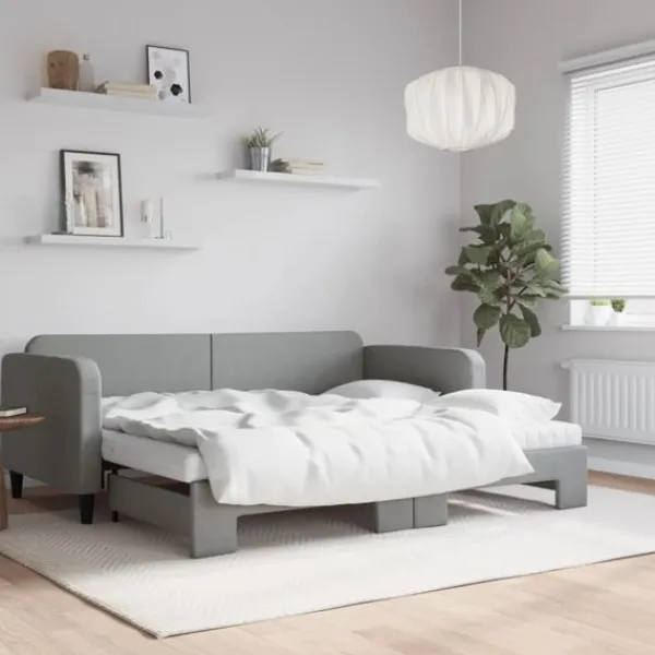 vidaXL Soffor>Dagbädd med extrabädd och madrasser ljus 90x190 cm tyg