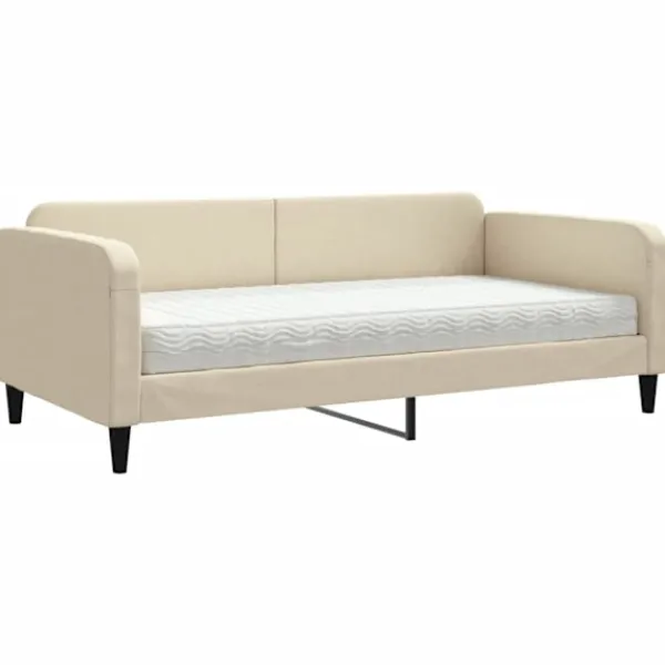 vidaXL Soffor>Dagbädd med madrass gräddvit 100x200 cm tyg