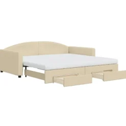 vidaXL Soffor>Dagbädd utdragbar med lådor gräddvit 100x200 cm tyg Kräm