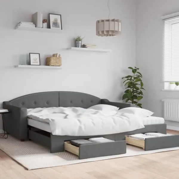 vidaXL Soffor>Dagbädd utdragbar med lådor mörk 100x200 cm tyg