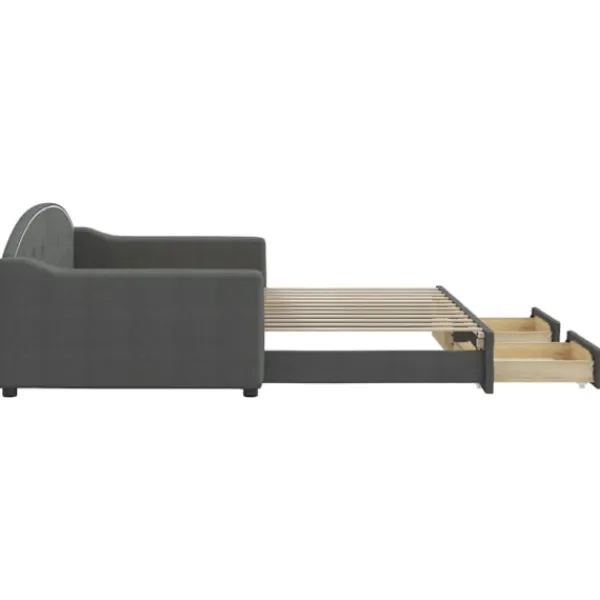 vidaXL Soffor>Dagbädd utdragbar med lådor mörk 100x200 cm tyg