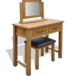 vidaXL Sminkbord>Ek toalettbord med pall