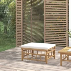 vidaXL Sittpuffar>Fotpall för trädgården med grädd dyna bambu
