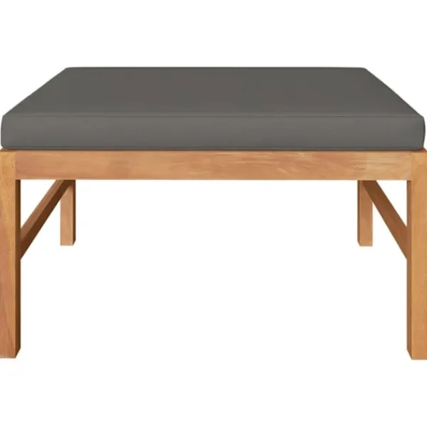 vidaXL Pallar>Fotpall med mörk dyna massiv teak