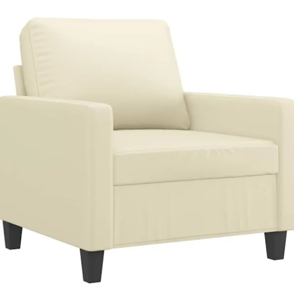 vidaXL Fåtöljer>Fåtölj med fotpall gräddvit 60 cm konstläder