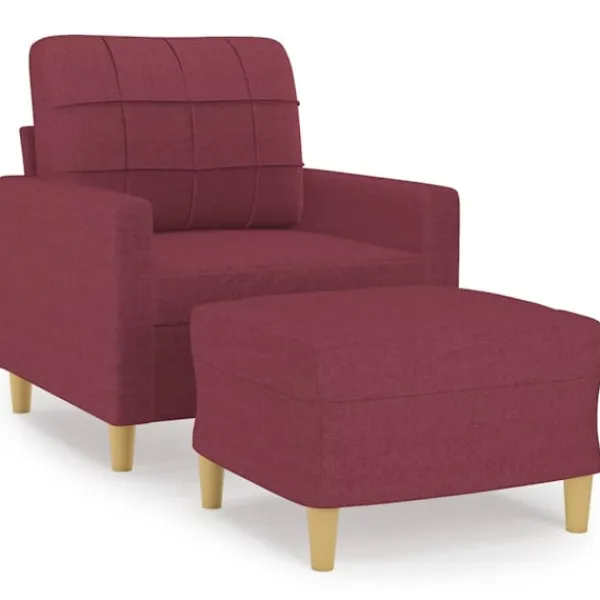 vidaXL Fåtöljer>Fåtölj med fotpall vin 60 cm tyg