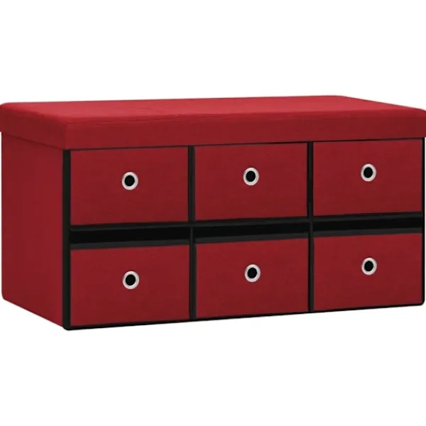 vidaXL Kistor & Koffertar>Hopfällbar förvaringsbänk vin 76x38x38 cm konstlinne