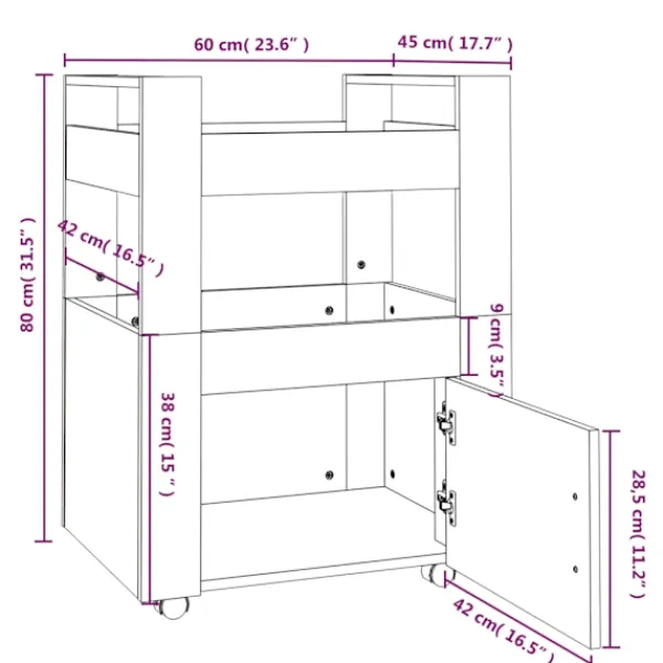 vidaXL Köksö>Köksvagn betong 60x45x80 cm konstruerat trä