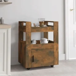 vidaXL Köksö>Köksvagn rökfärgad ek 60x45x80 cm konstruerat trä
