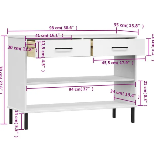 vidaXL Sideboards>Konsolbord med metallben OSLO massiv furu