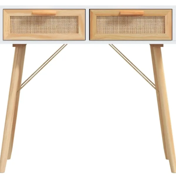 vidaXL Sminkbord>Konsolbord 80x30x75 cm massiv furu och naturlig rotting