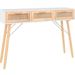 vidaXL Småbord>Konsolbord 105x30x75 cm massiv furu och naturlig rotting