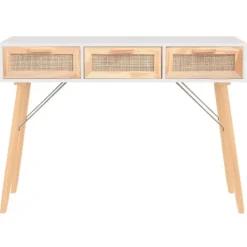 vidaXL Småbord>Konsolbord 105x30x75 cm massiv furu och naturlig rotting