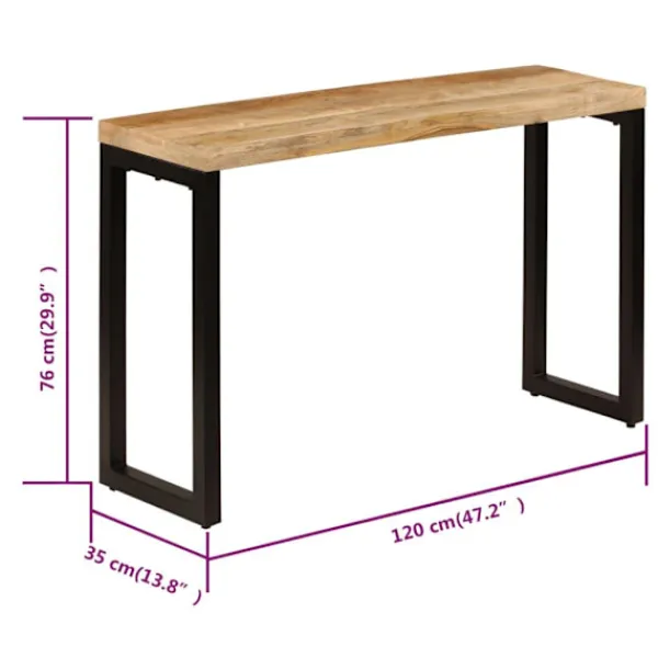 vidaXL Småbord>Konsolbord 120x35x76 cm massivt mangoträ och stål
