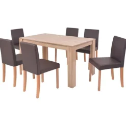 vidaXL Matgrupper>Matbord och matstolar 7 delar konstläder ek