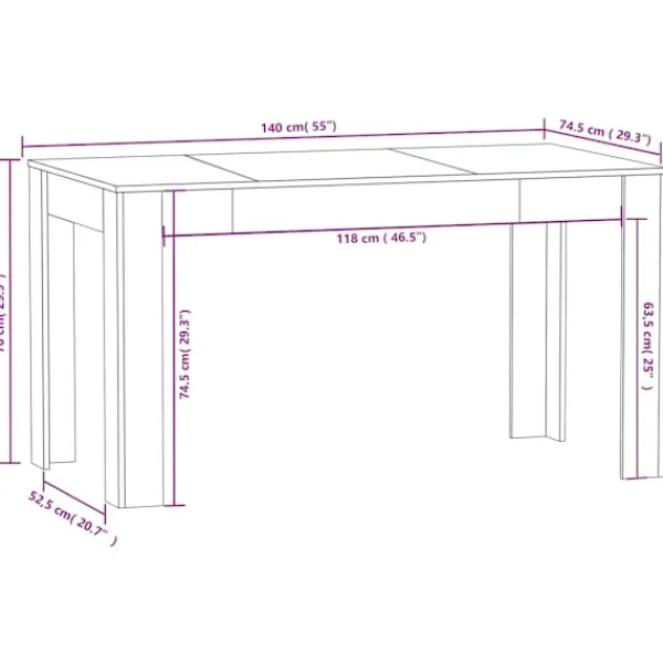 vidaXL Matgrupper>Matbord 140x74,5x76 cm konstruerat trä