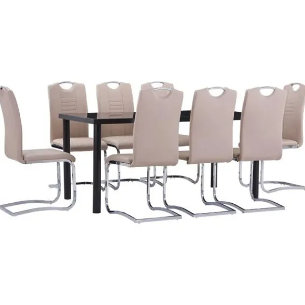 vidaXL Matgrupper>Matgrupp 9 delar konstläder cappuccino