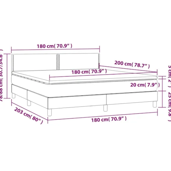 vidaXL Sängar>Ramsäng med madrass & LED 180x200 cm sammet