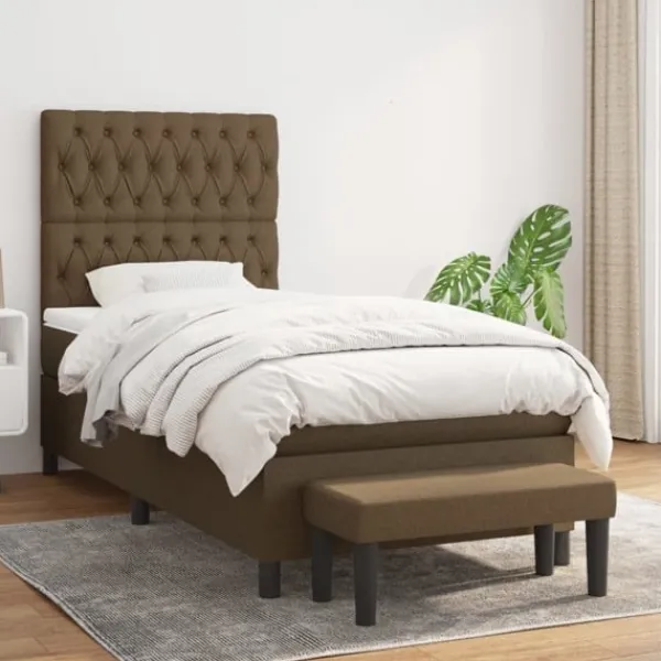 vidaXL Sängar>Ramsäng med madrass mörk 90x190 cm tyg